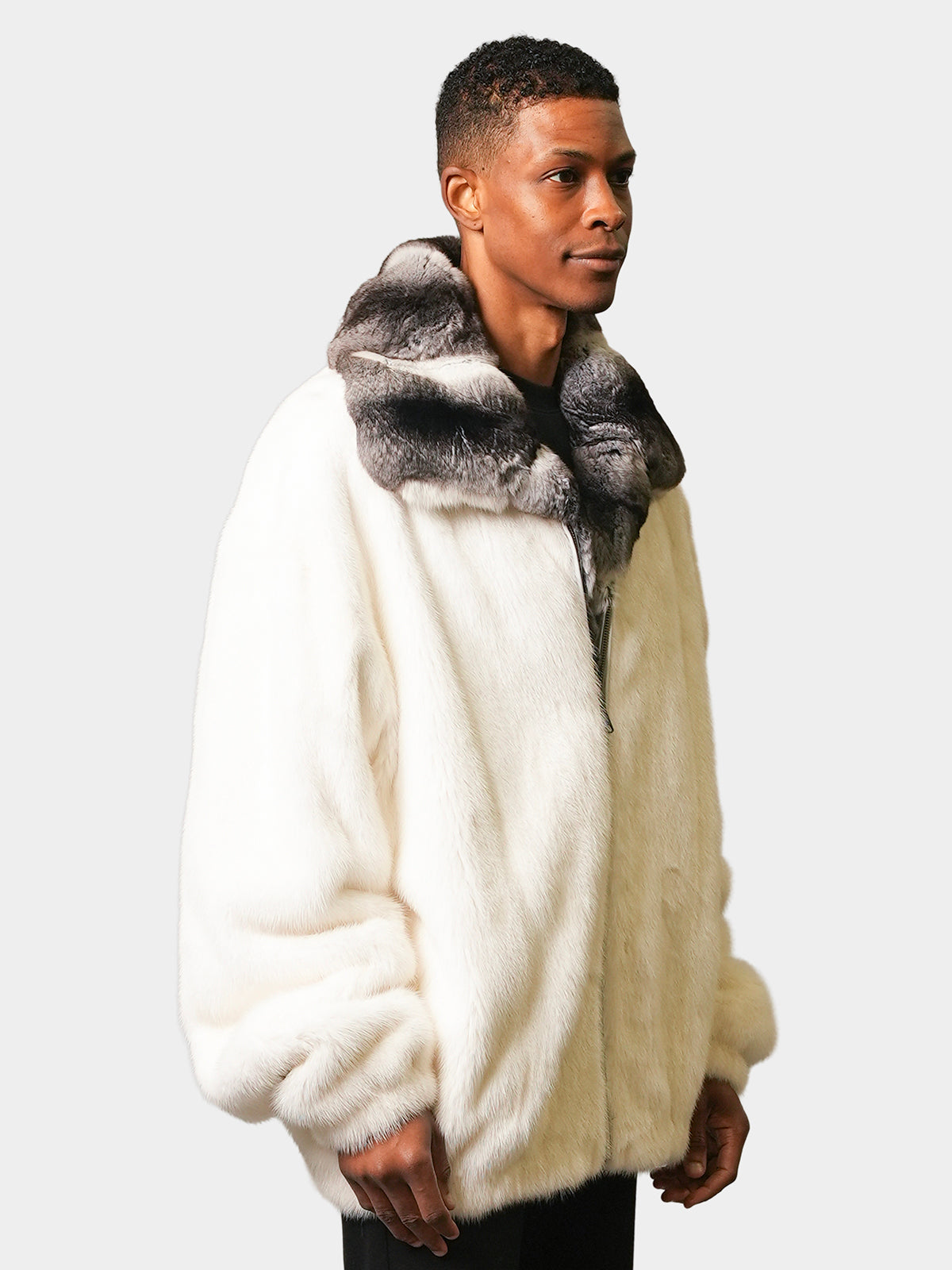 Man's White Mink Jacket with Chinchilla Collar