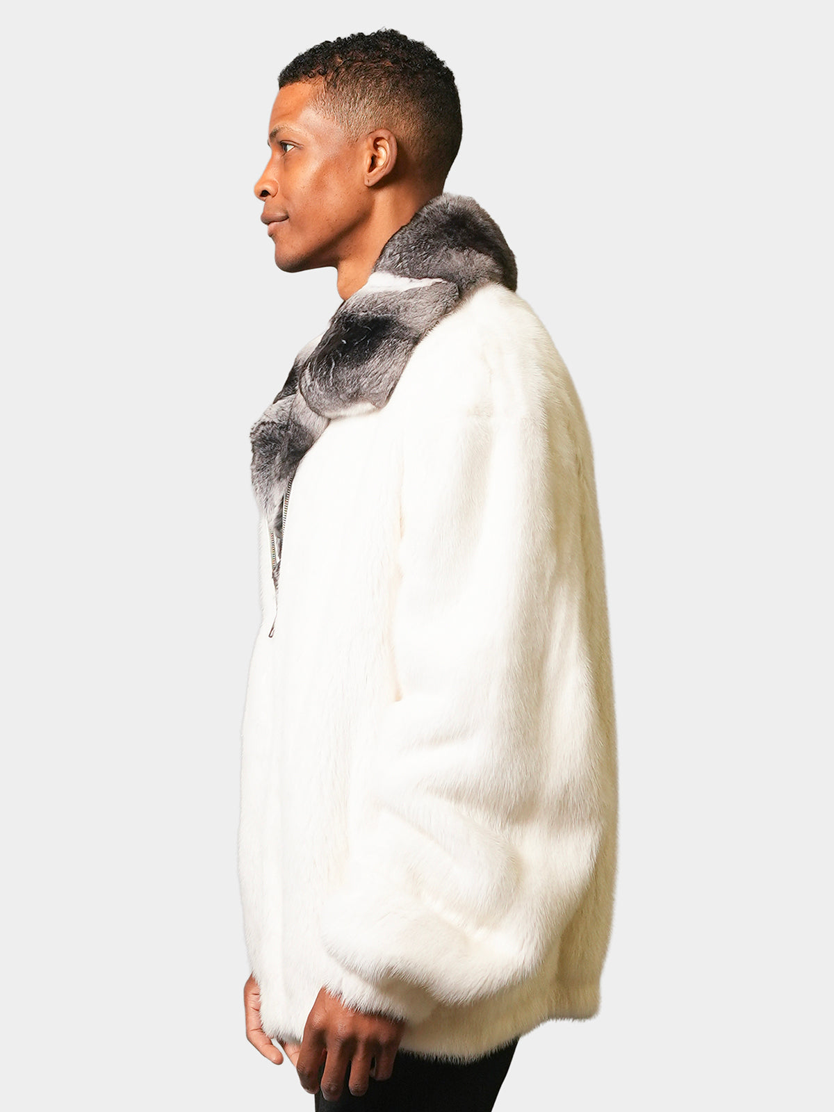 Man's White Mink Jacket with Chinchilla Collar