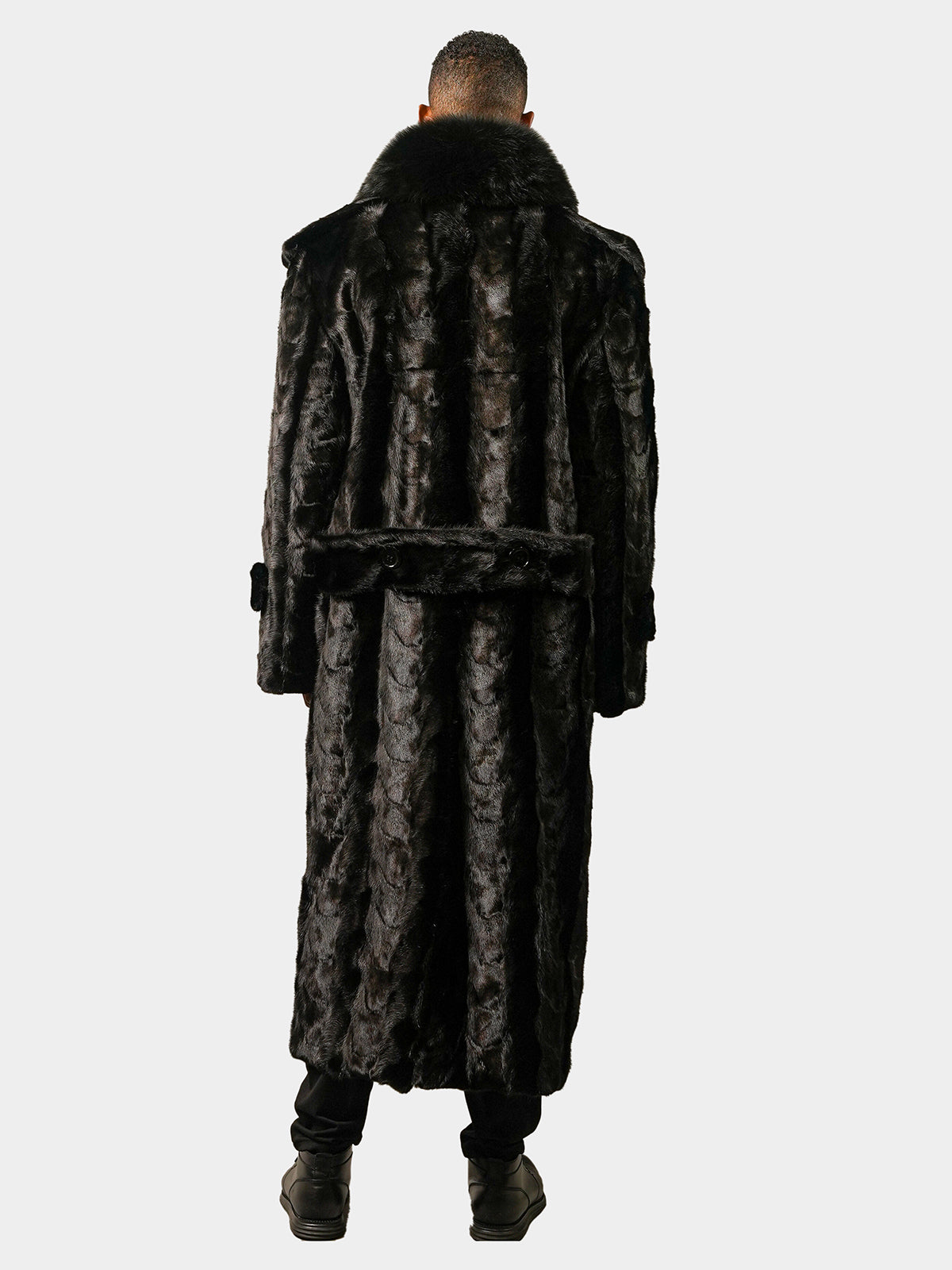 Man's Mink Section Coat with Black Fox Collar