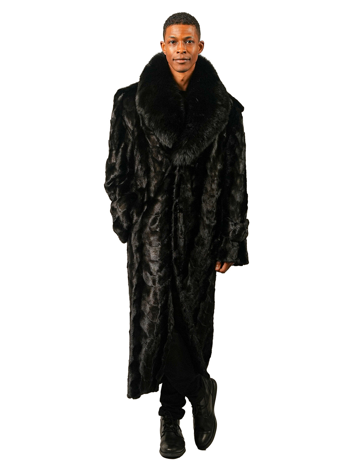 Man's Mink Section Coat with Black Fox Collar