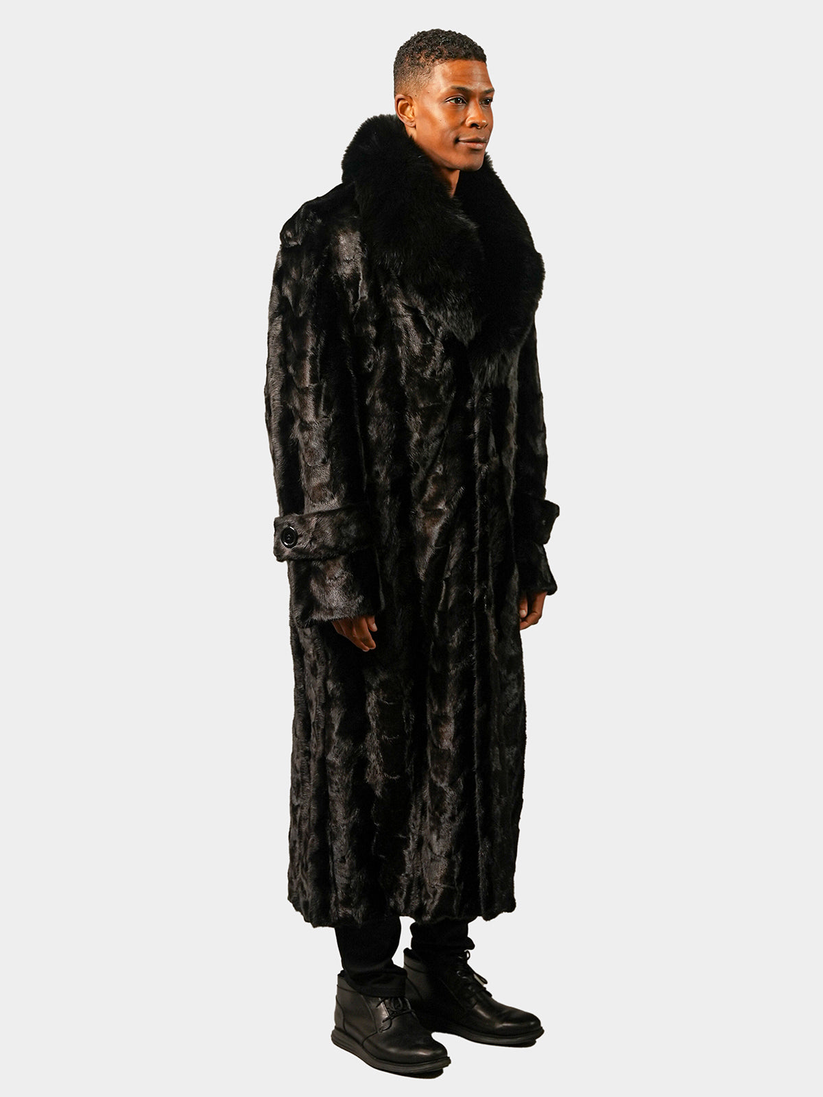 Man's Mink Section Coat with Black Fox Collar