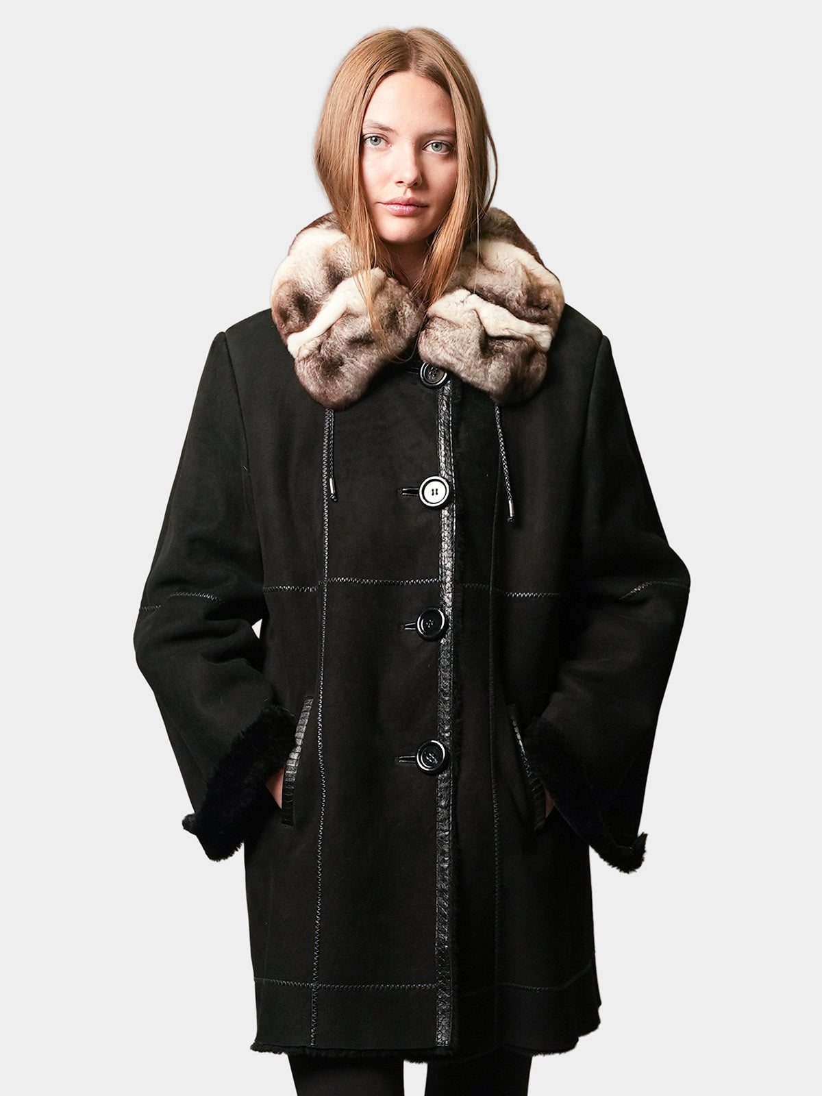 Women's Black Shearling Lamb Stroller