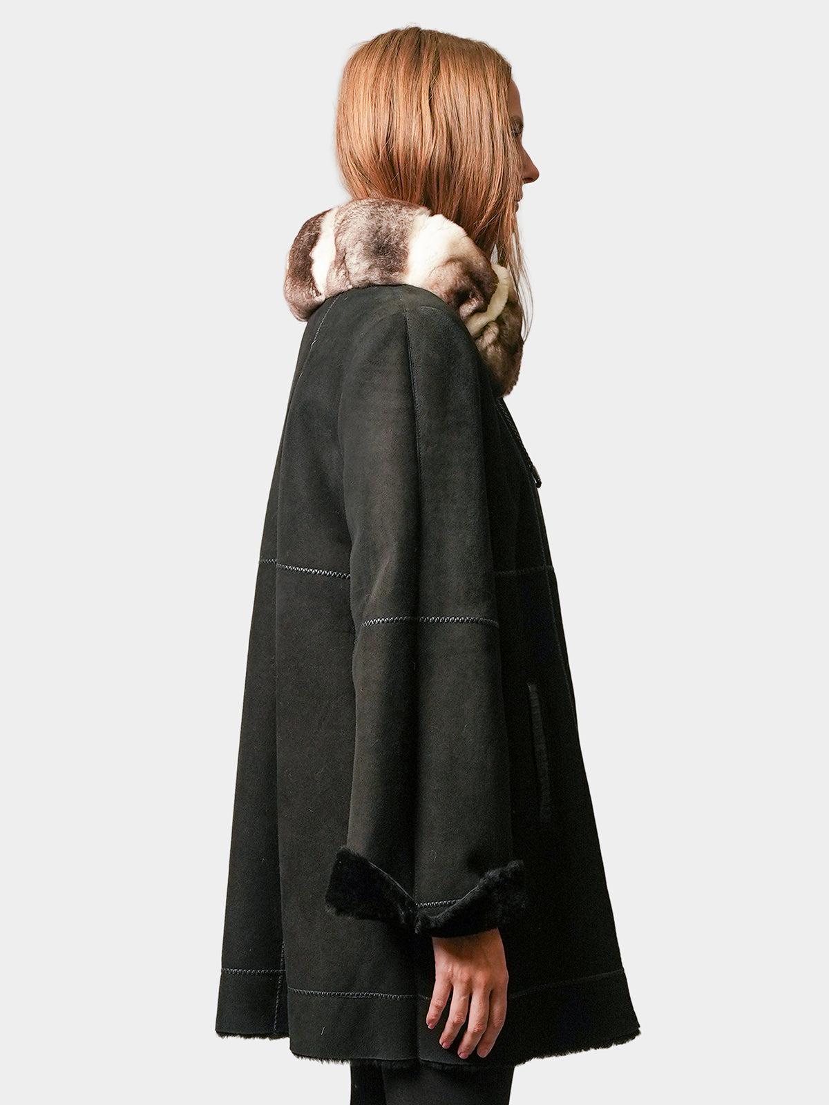 Women's Black Shearling Lamb Stroller