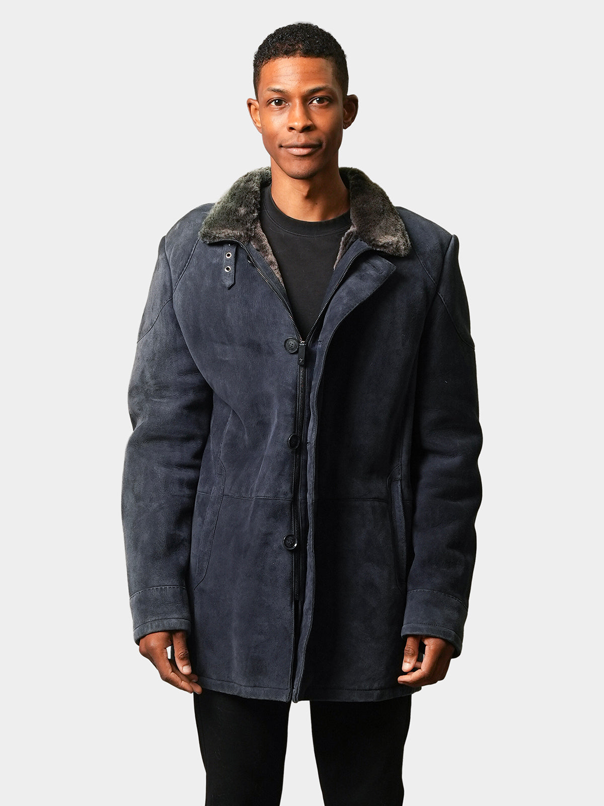 Man's Navy Shearling Lamb Jacket