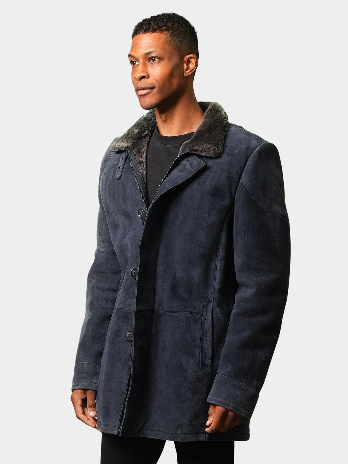 Man's Navy Shearling Lamb Jacket