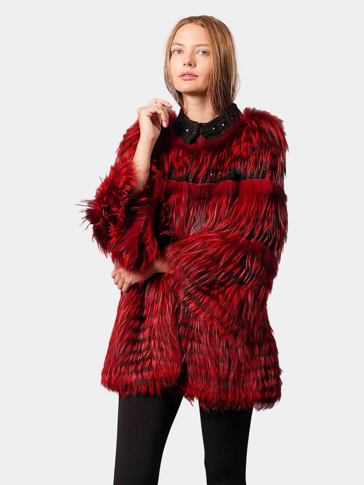 Women's Dyed Red Silver Fox Jacket
