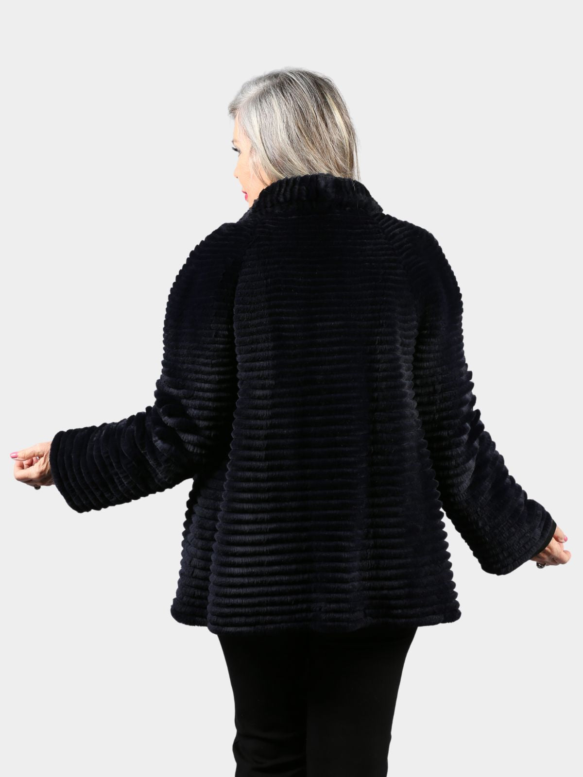 Women's Navy Rex Rabbit Fur Jacket