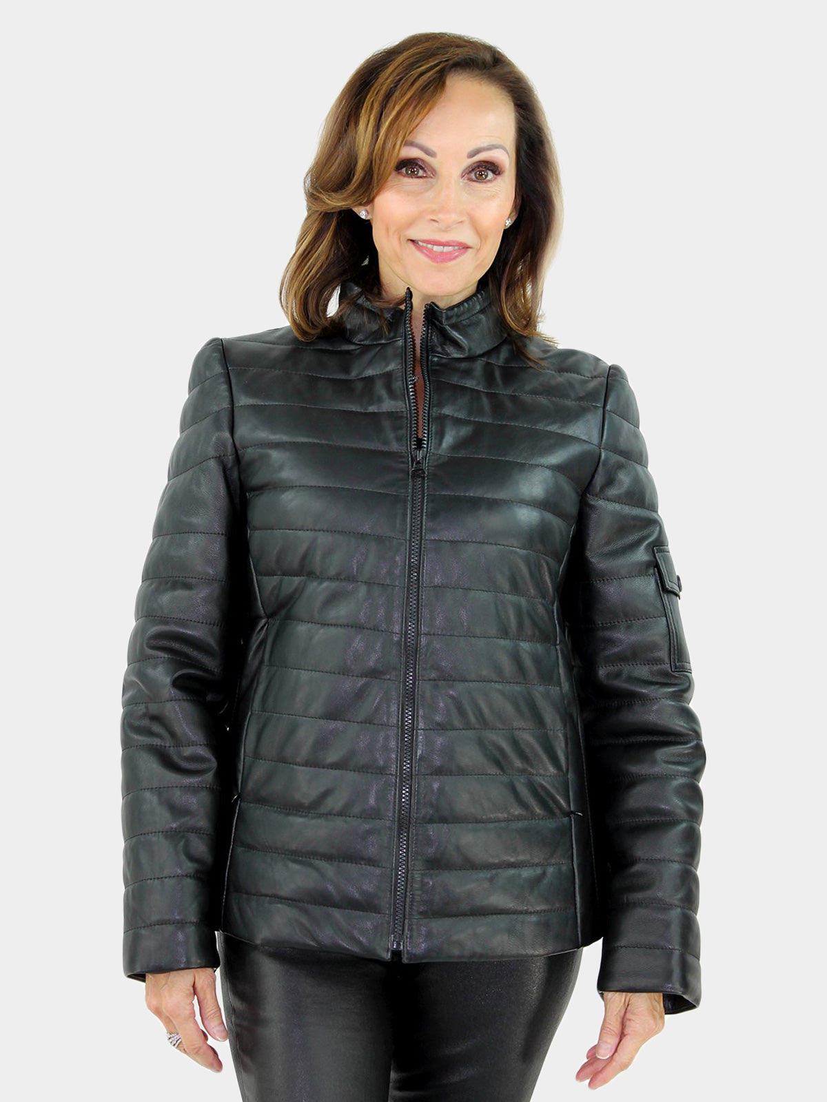 Women's Black Lash Leather Zipper Jacket