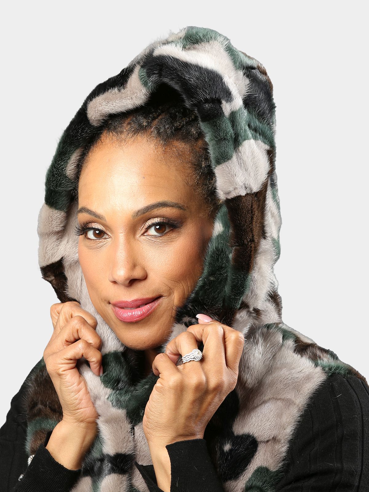 Woman's Camo Mink Fur Vest with Hood