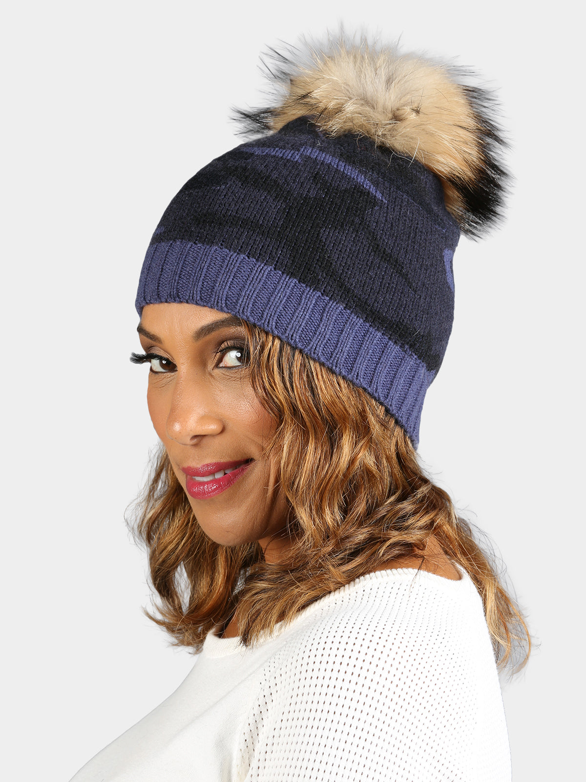 Women's Navy Cashmere Camo Hat