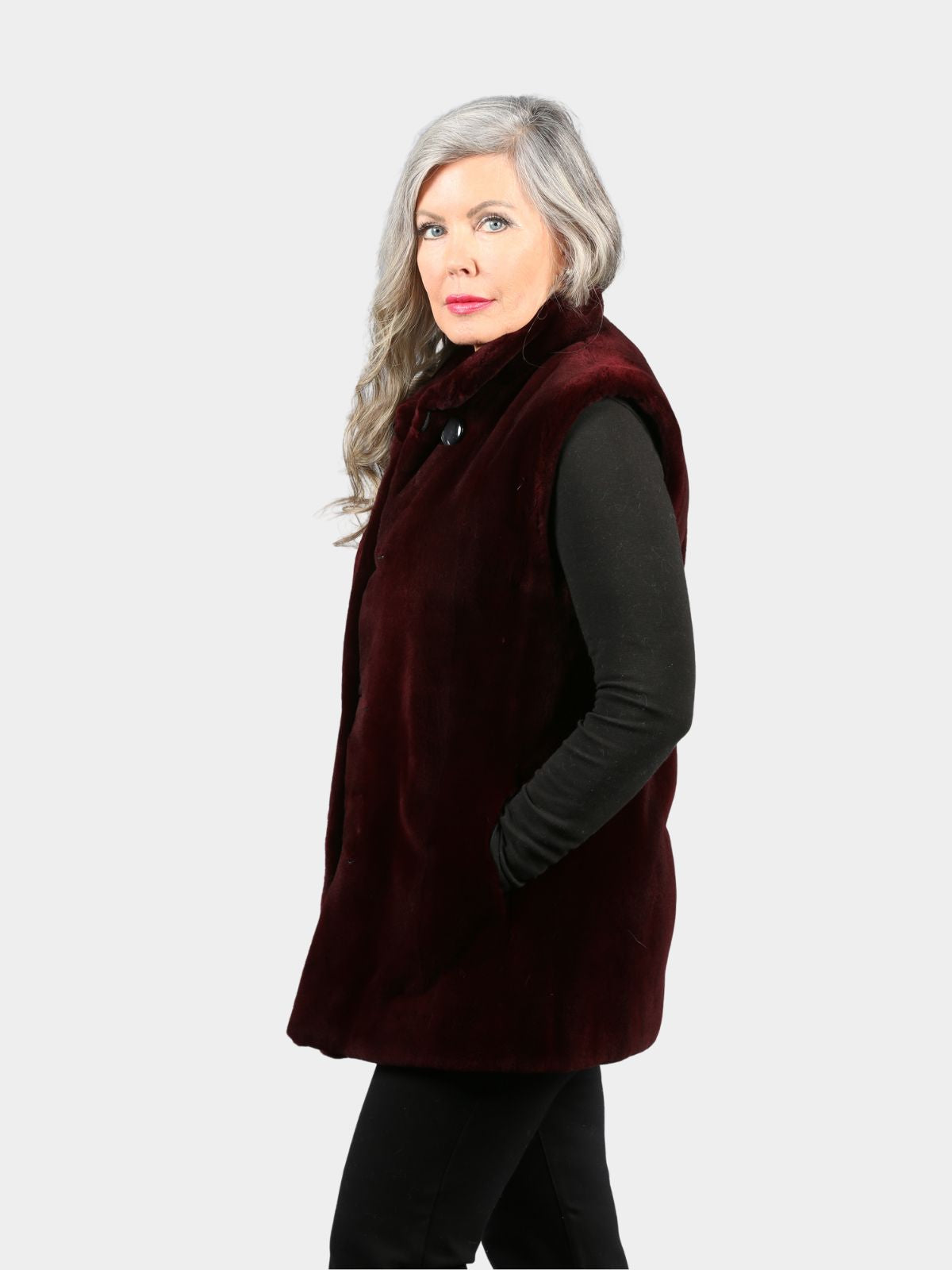 Women's Burgundy Sheared Mink Fur Vest (Reversible)