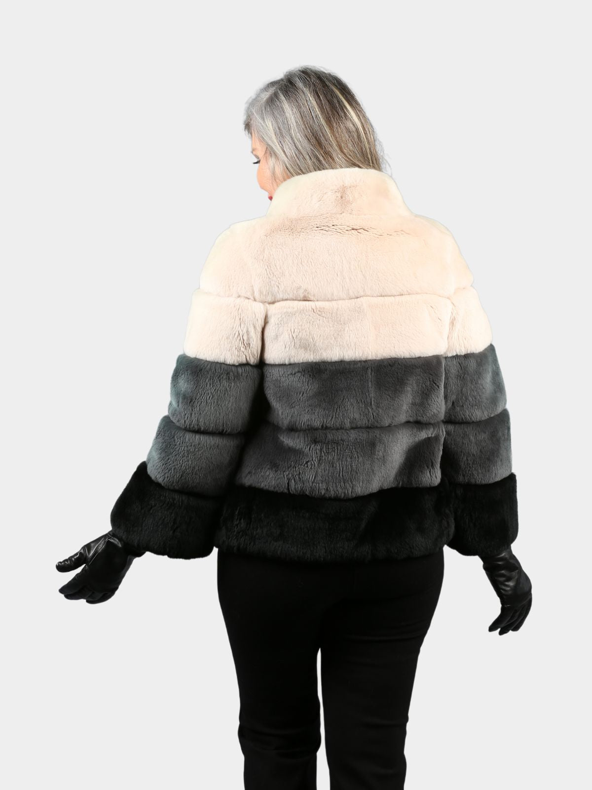 Women's Gray and Tan Rex Rabbit Fur Jacket