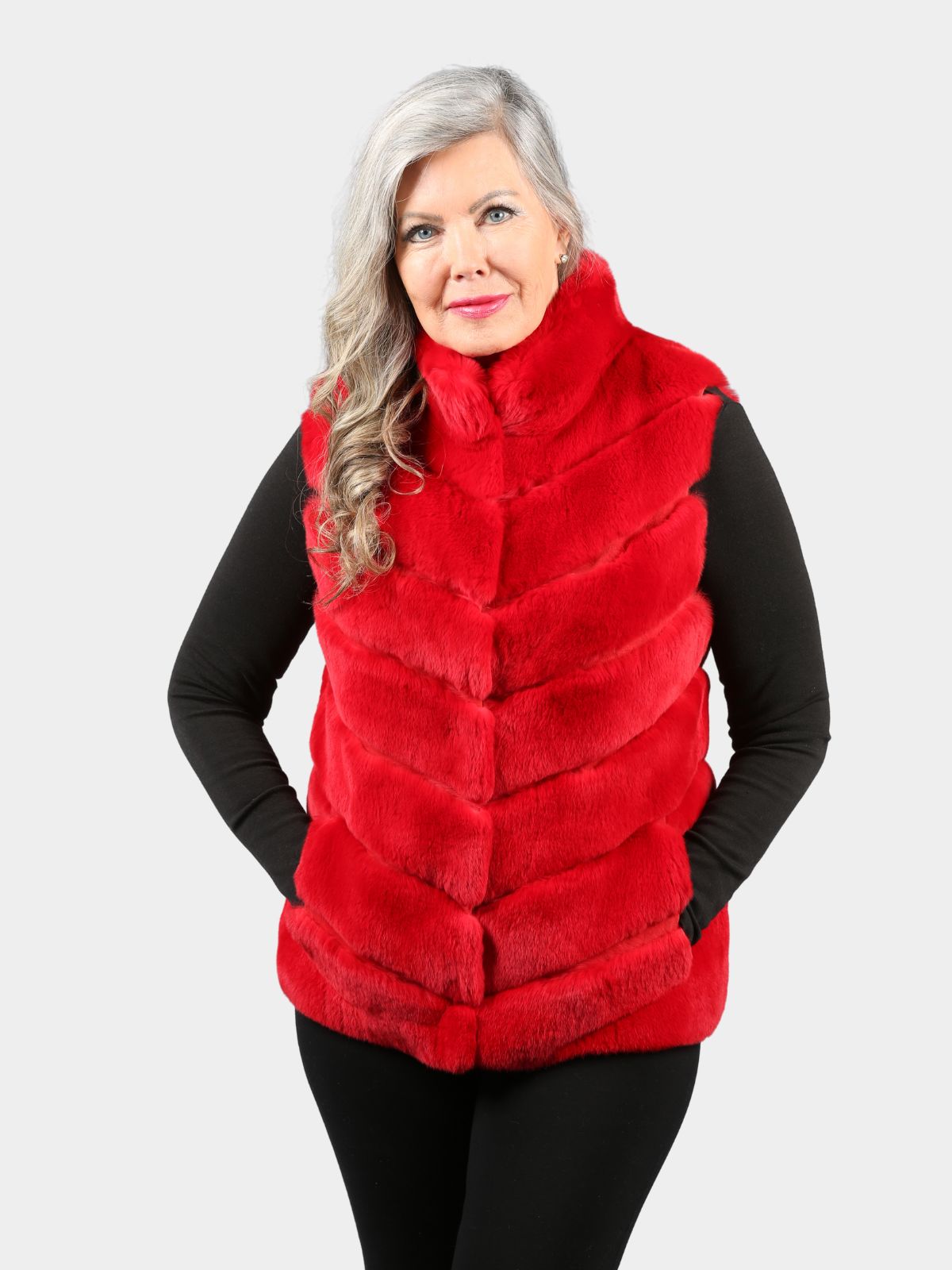 Women's Red Rex Rabbit Fur Vest