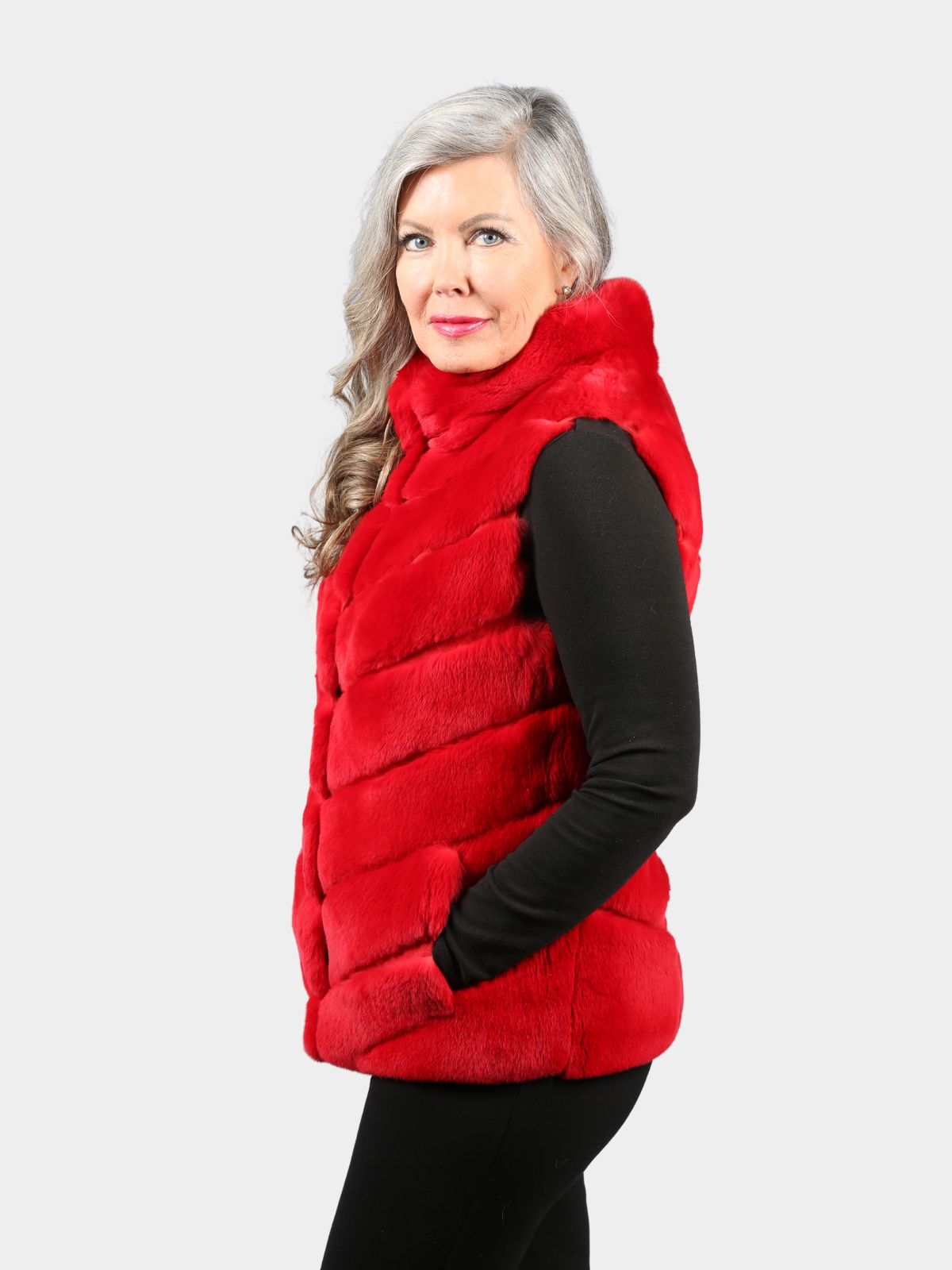 Women's Red Rex Rabbit Fur Vest