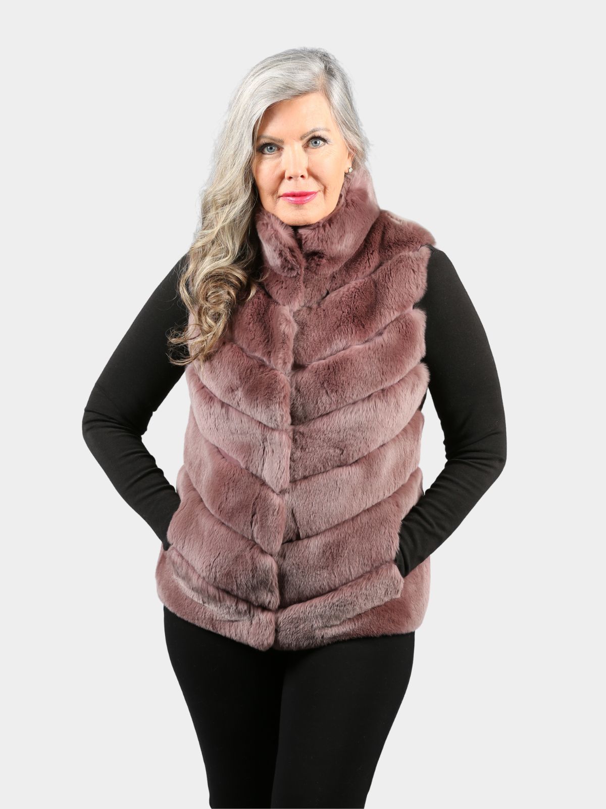 Women's Light Burgundy Rex Rabbit Fur Vest