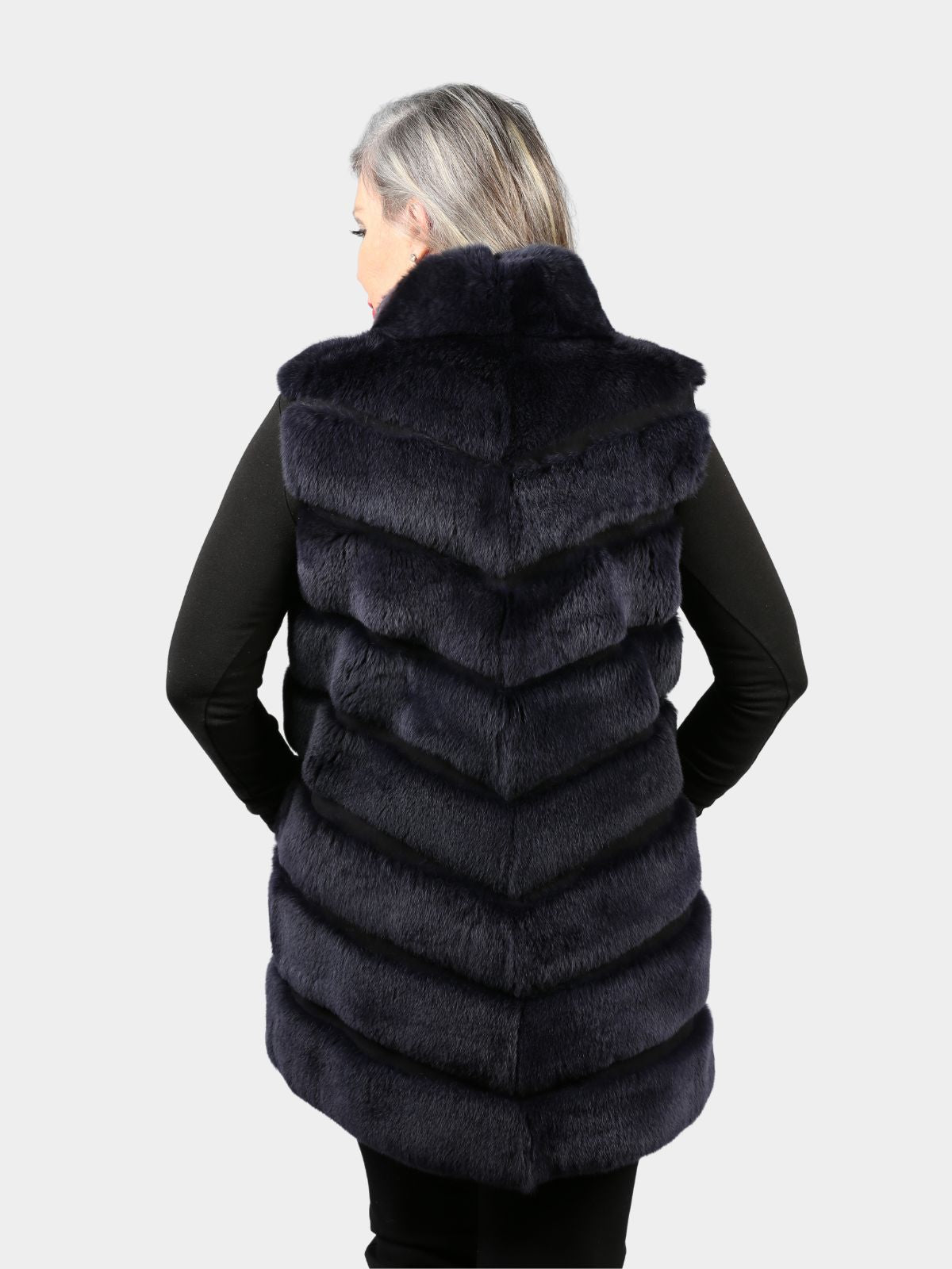 Women's Navy Rex Rabbit Fur Vest