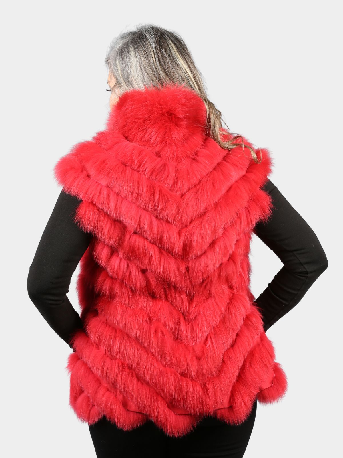 Women's Dyed Red Fox and Fabric Fur Vest