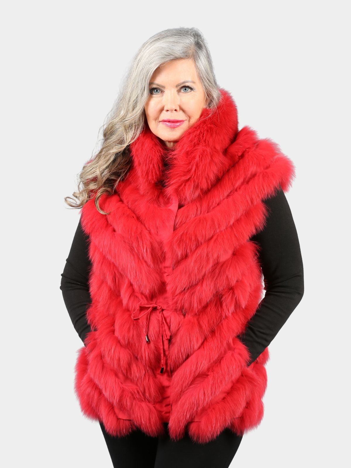 Women's Dyed Red Fox and Fabric Fur Vest