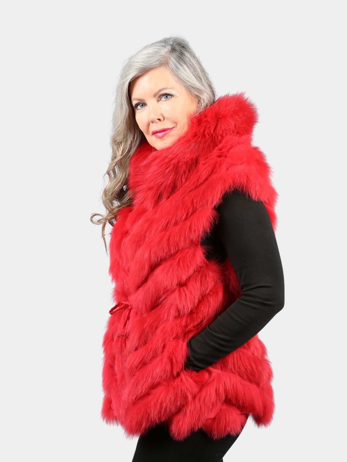 Women's Dyed Red Fox and Fabric Fur Vest