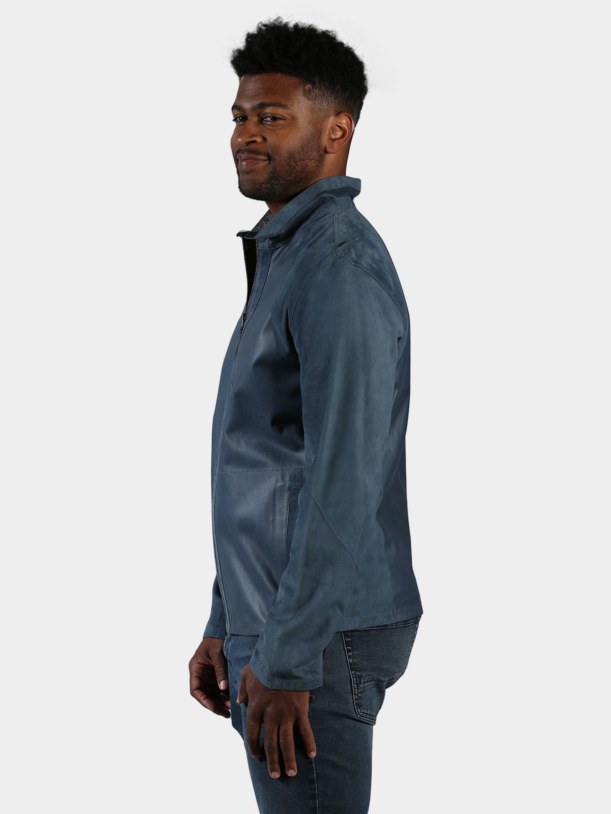 Man's Blue Lambskin Leather Jacket Reversible to Black Leather