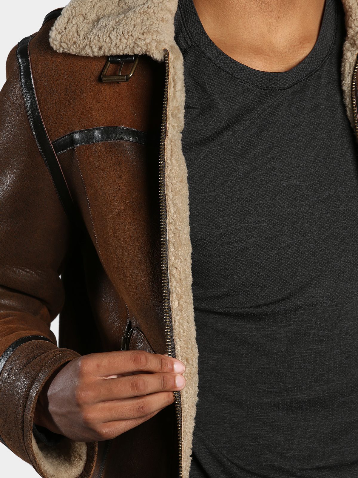 Man's Antique Pine Shearling Jacket