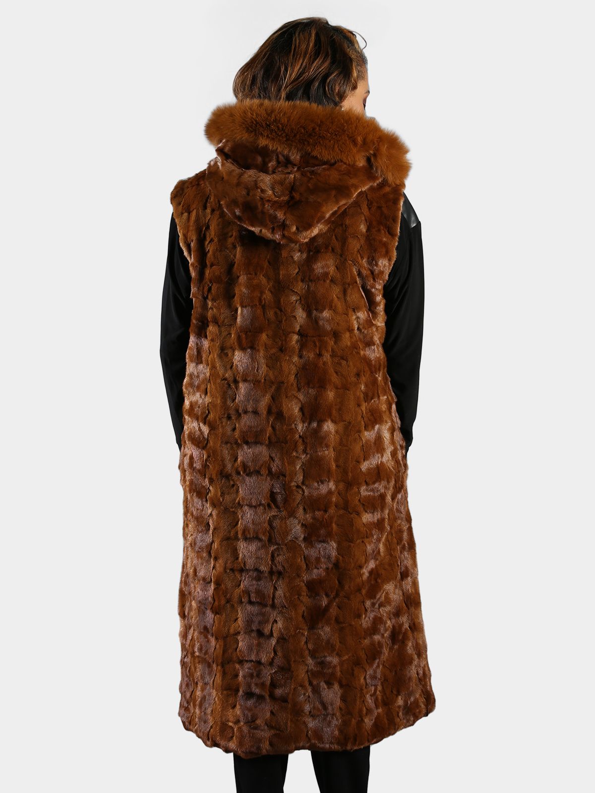 Woman's Whiskey Full Length Sectioned Mink Fur Vest