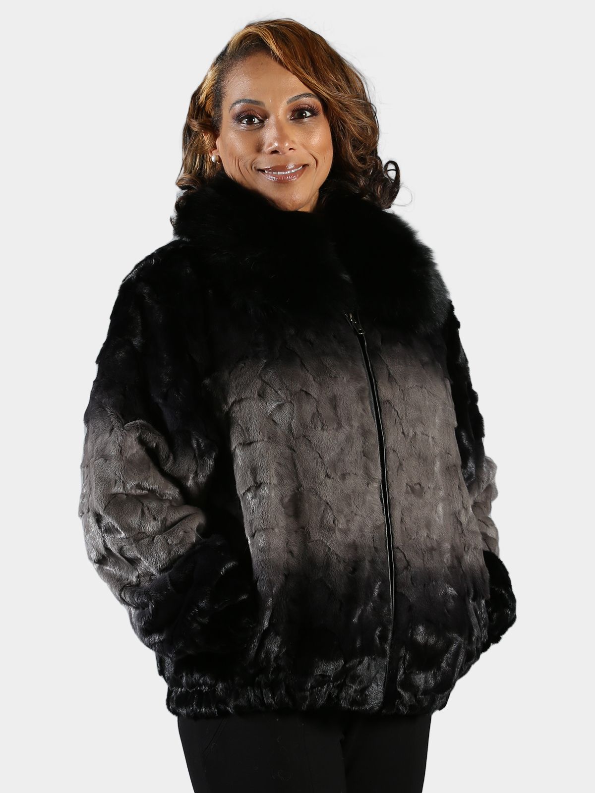 Woman's Grey Degrade Section Mink Fur Jacket
