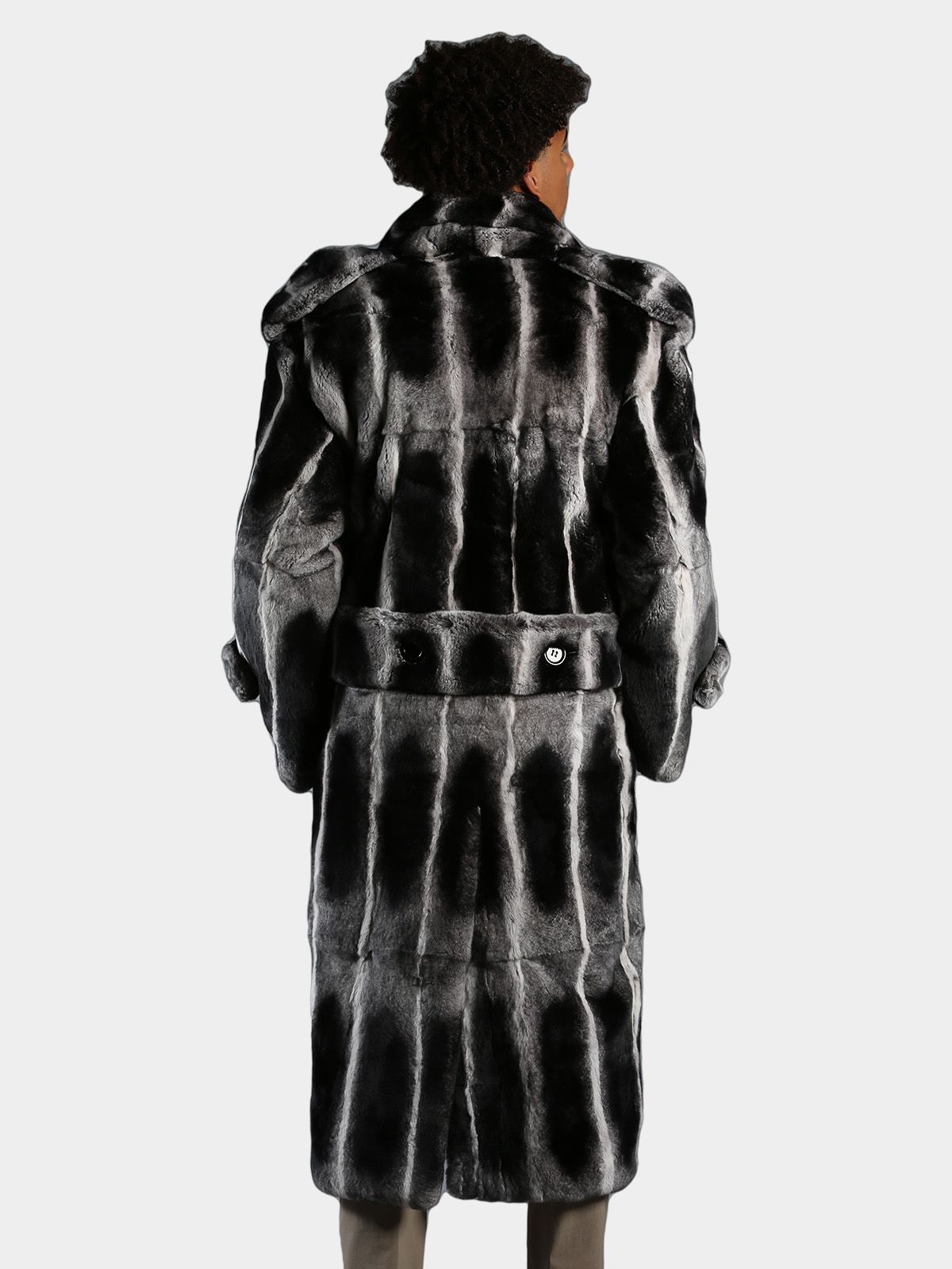 Man's Chinchilla Dyed Rex Rabbit Fur Pea Coat