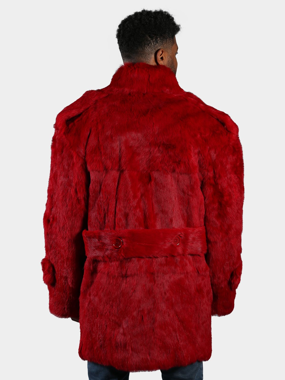Man's Red Full Skin Rabbit Fur Pea Coat
