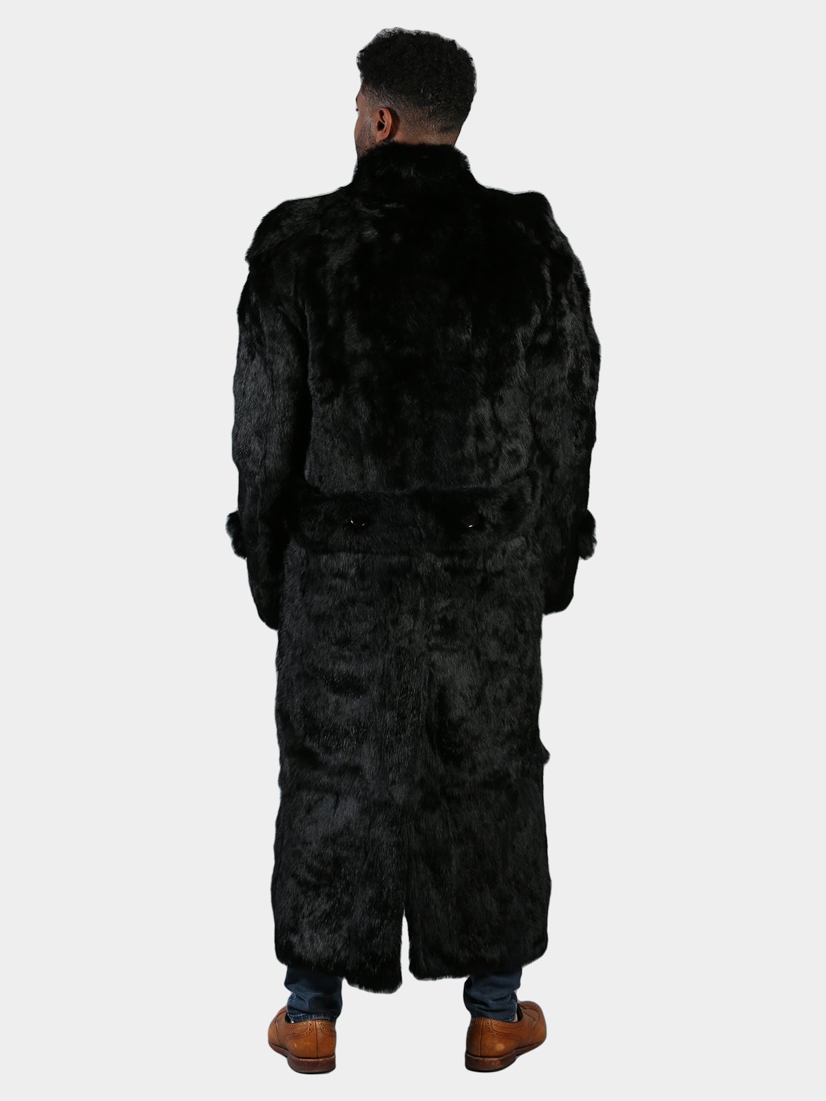 Man's Black Full Skin Rabbit Fur Trench Coat