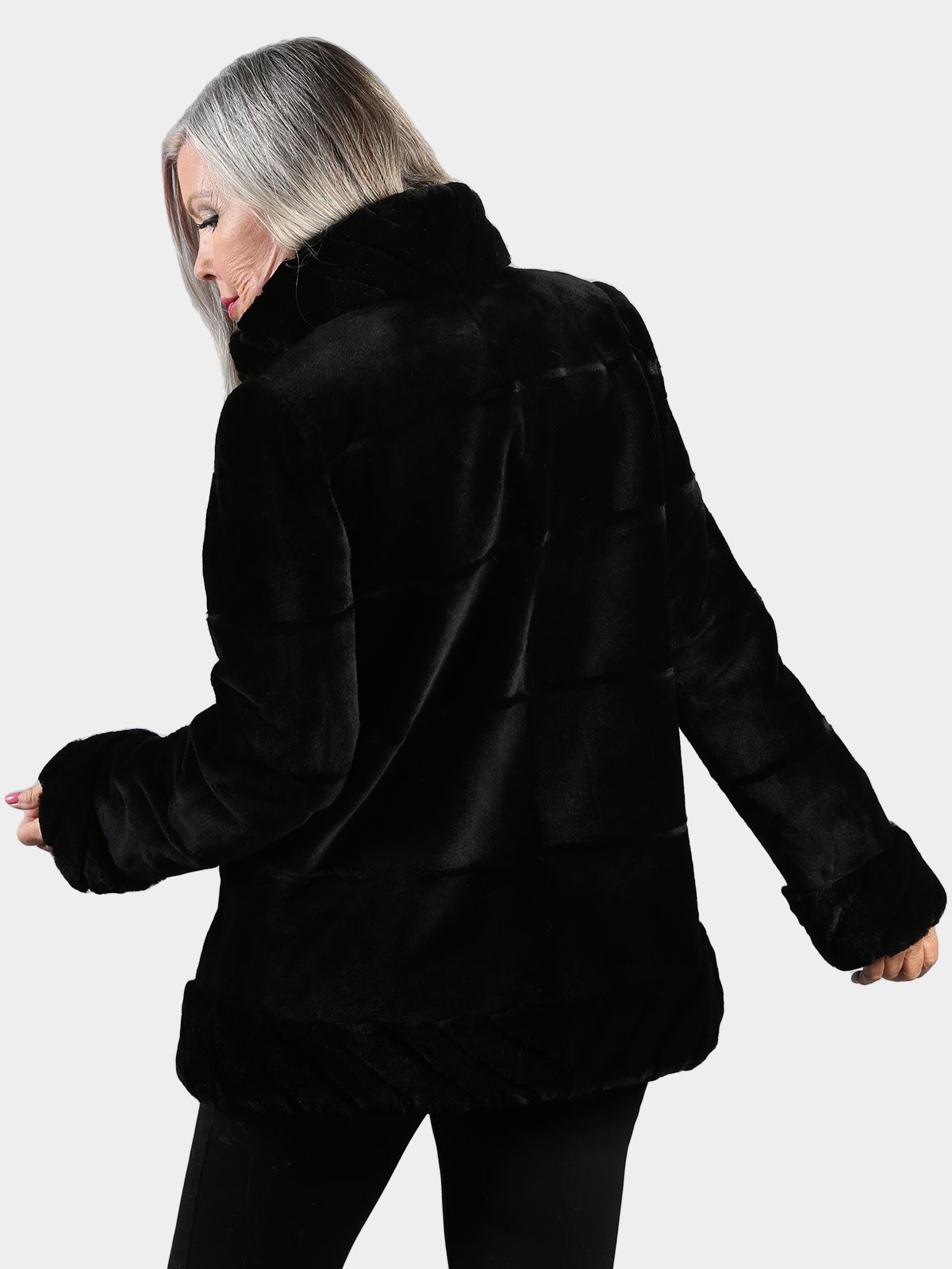 Woman's Black Sheared Mink Fur Jacket Reversible to Rain Taffeta
