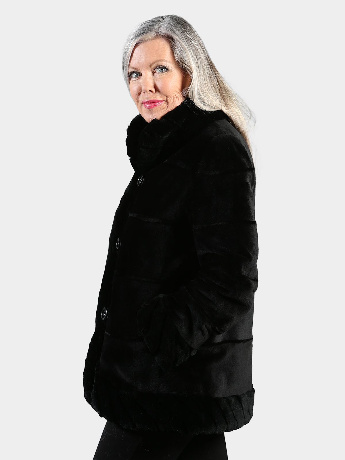 Woman's Black Sheared Mink Fur Jacket Reversible to Rain Taffeta
