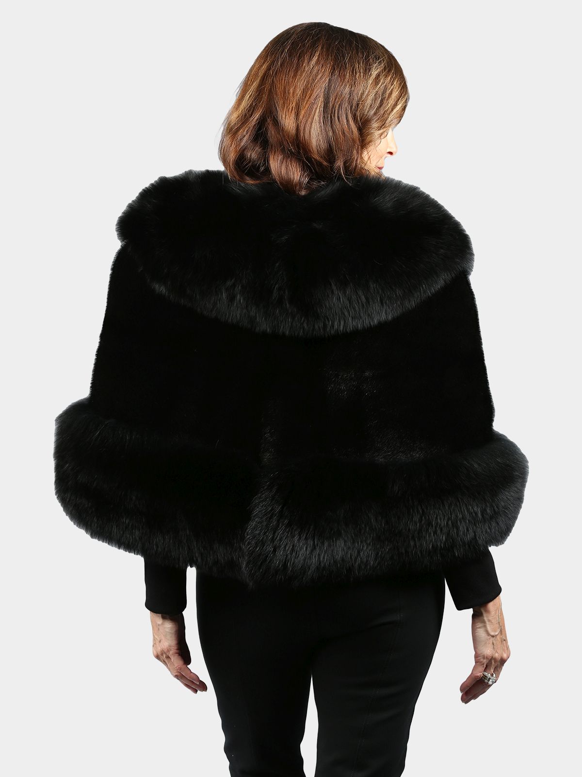 Woman's Black Mink Fur Capelet with Matching Fox Trim