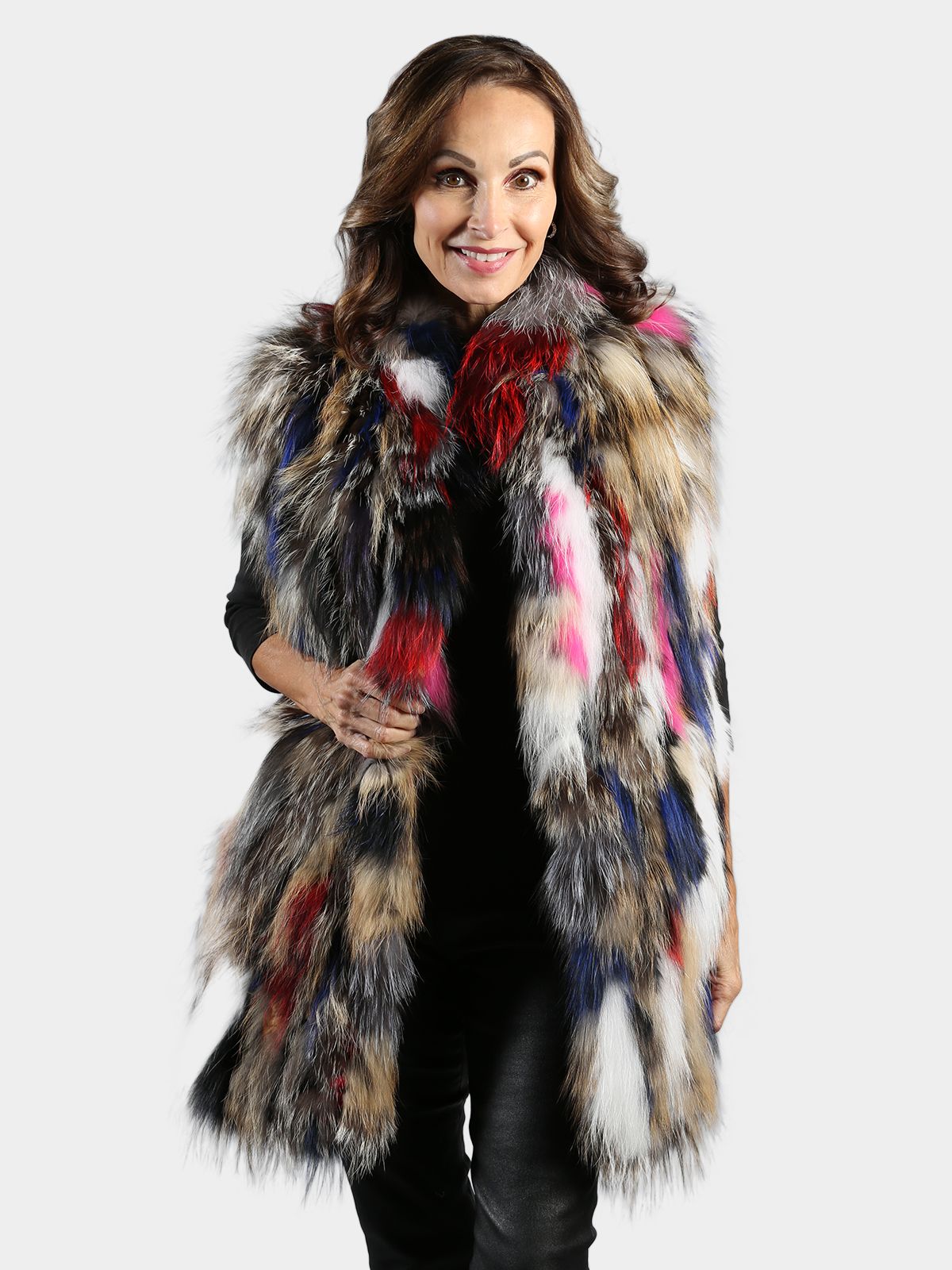 Woman's Multicolor Fox and Rex Rabbit Fur Vest - Out of Stock - available via special order only - contact sales@dayfurs.com