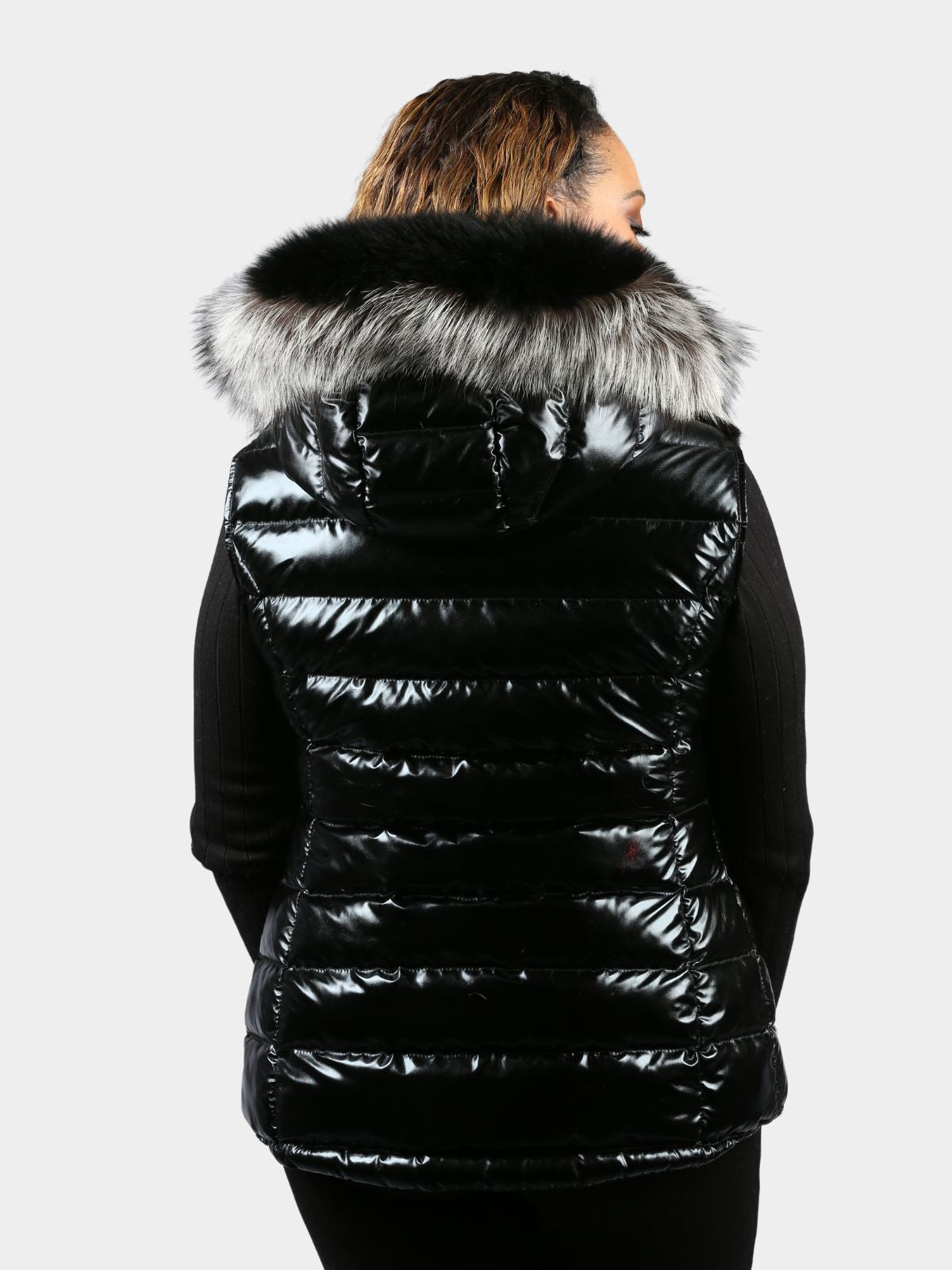 Women's Black Metallic Fabric Rex Rabbit & Fox Vest