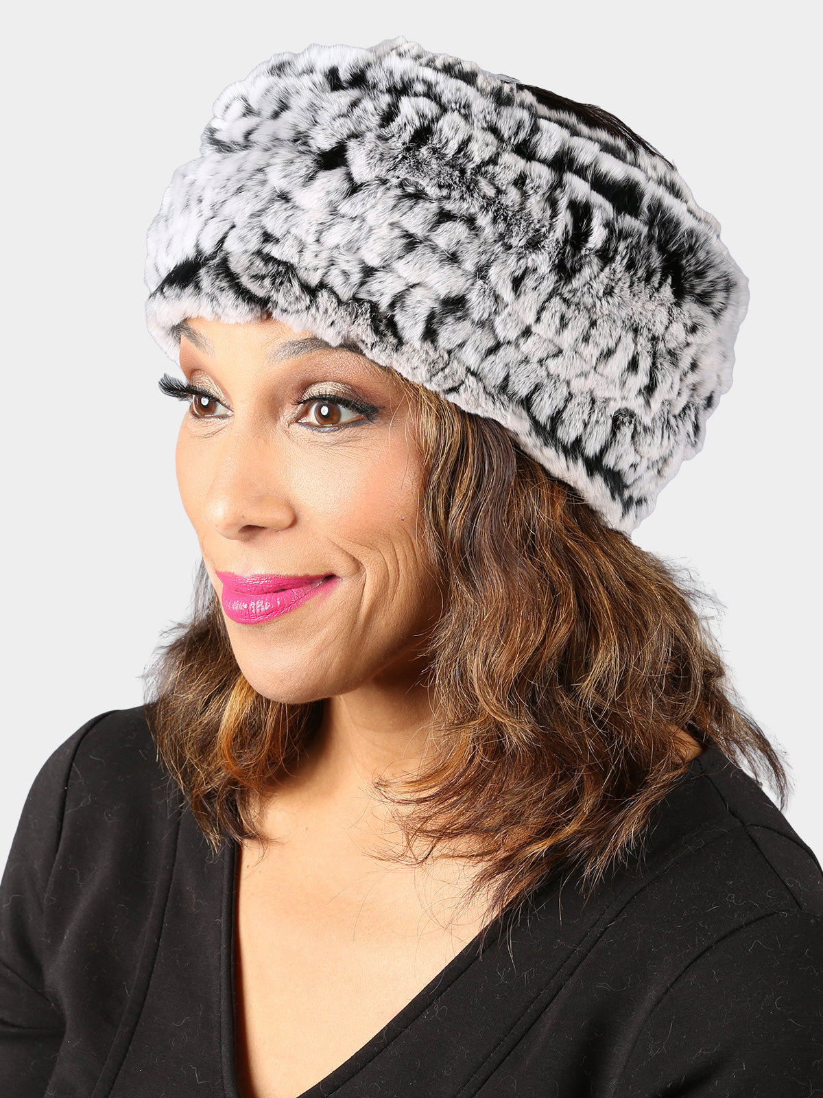 Woman's Dyed Chinchilla Rex Rabbit Knit Fur Headband