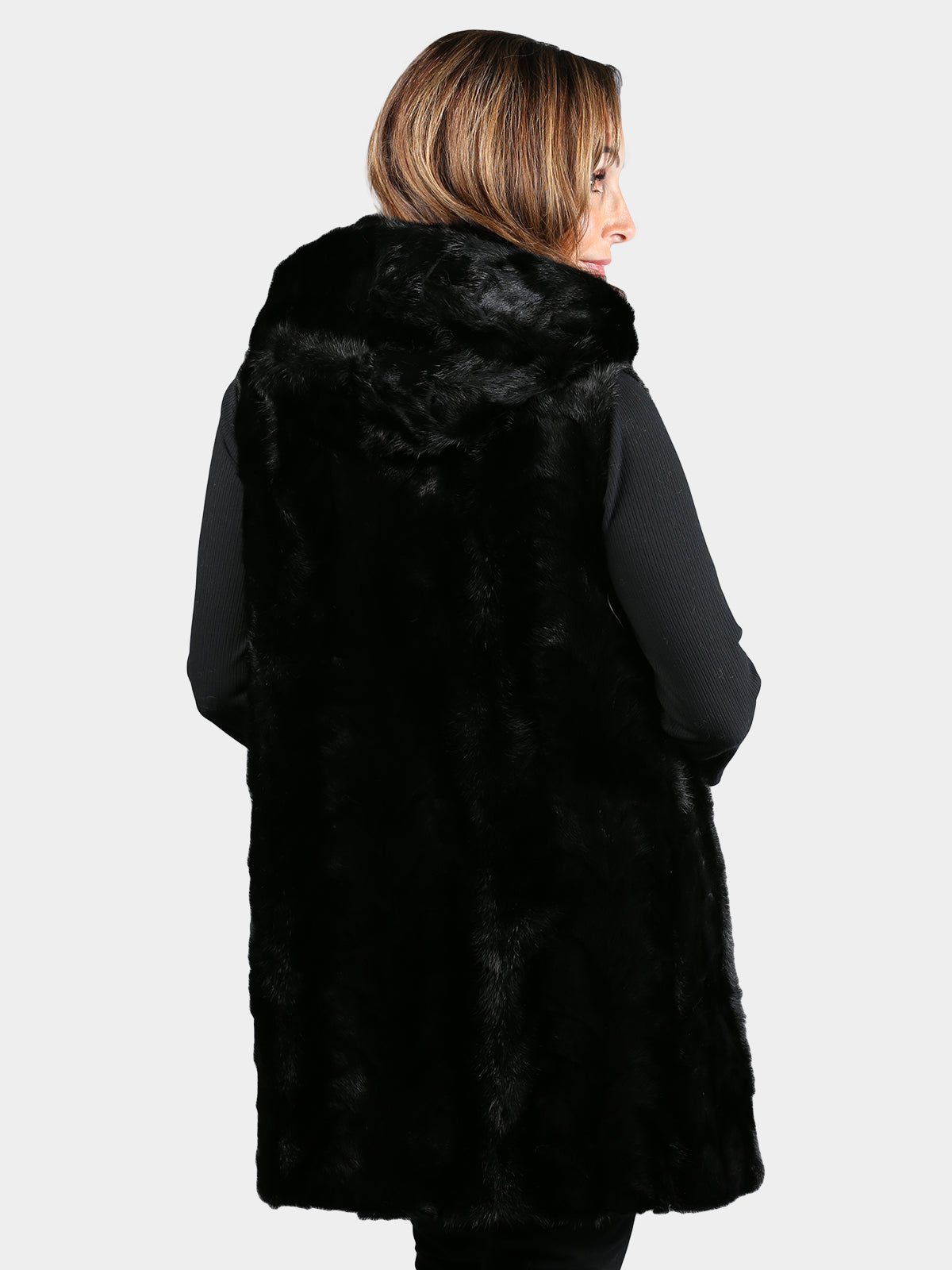 Womens Ranch Mink Section Vest with Hood
