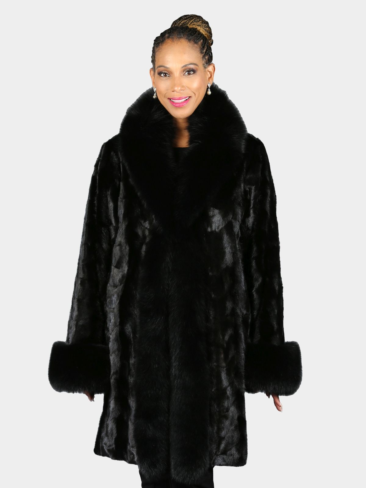 Manteau Vison Noir Trois-quarts - Galeries Lafayette, Taille 44, Occasion Très Bon état
