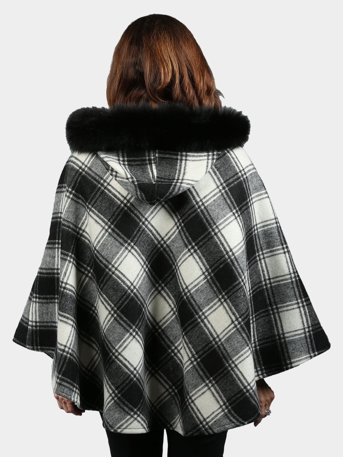 Woman's Black and White Check Cashmere Wool Cape