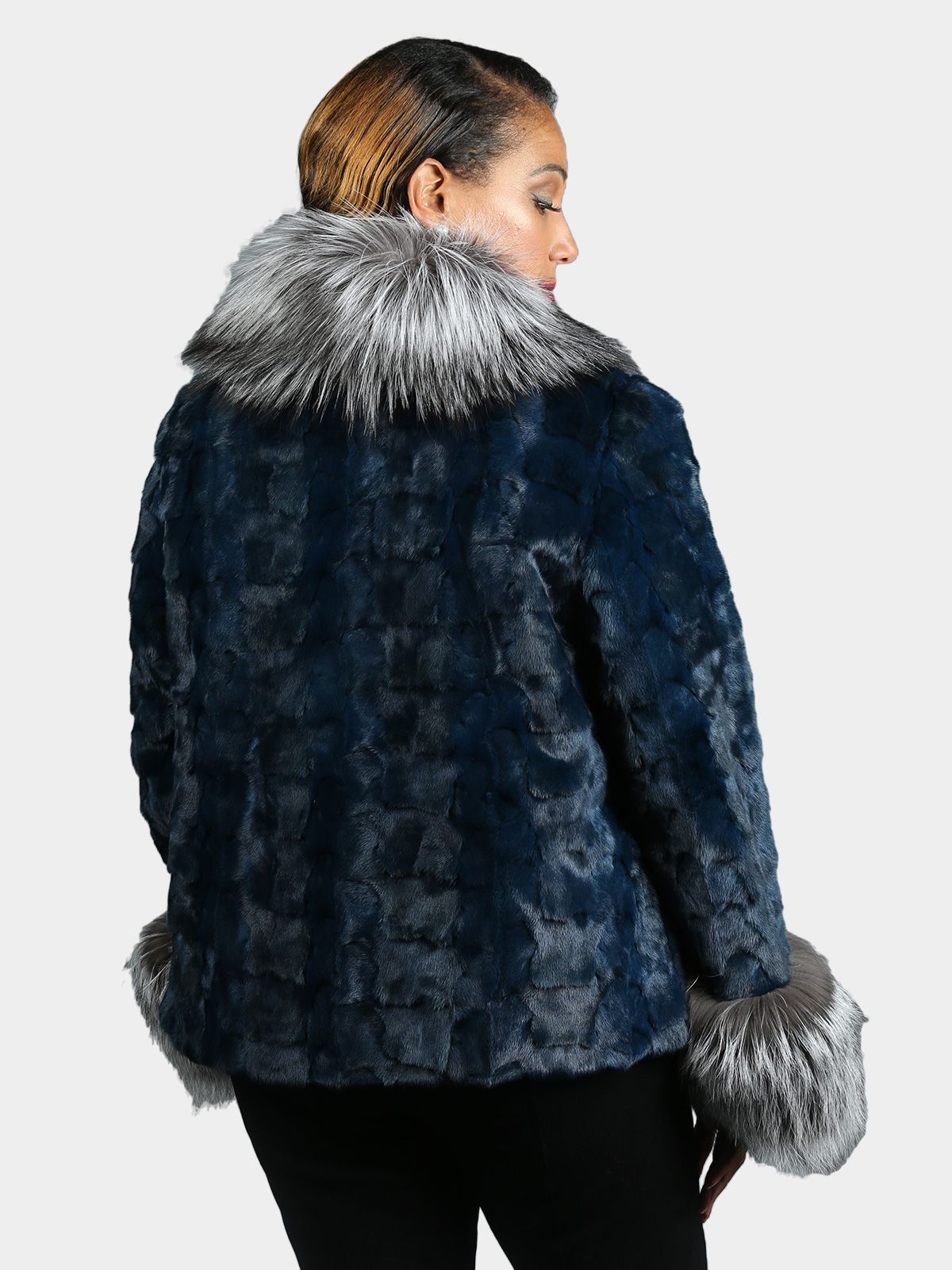Woman's Navy Section Mink Fur Jacket