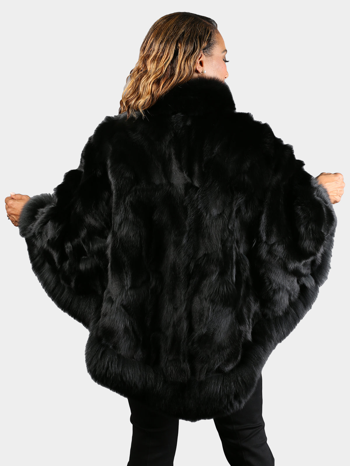 Women's Black Fox Section Fur Poncho
