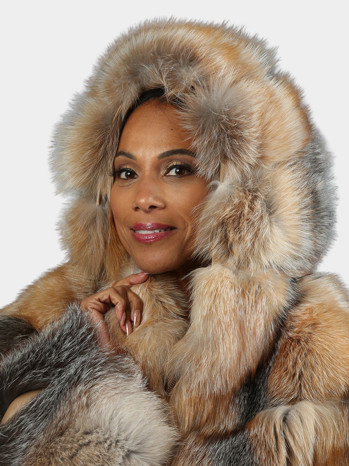 Woman's Red Fox Ombre Fur Jacket With Hood