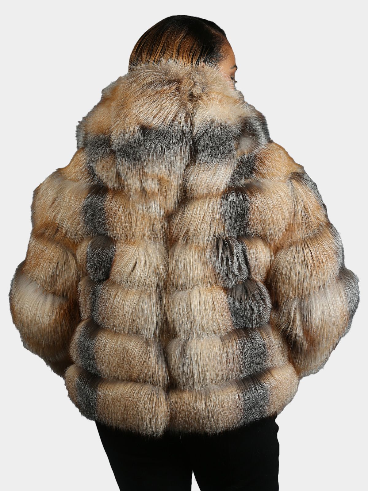Woman's Red Fox Ombre Fur Jacket With Hood