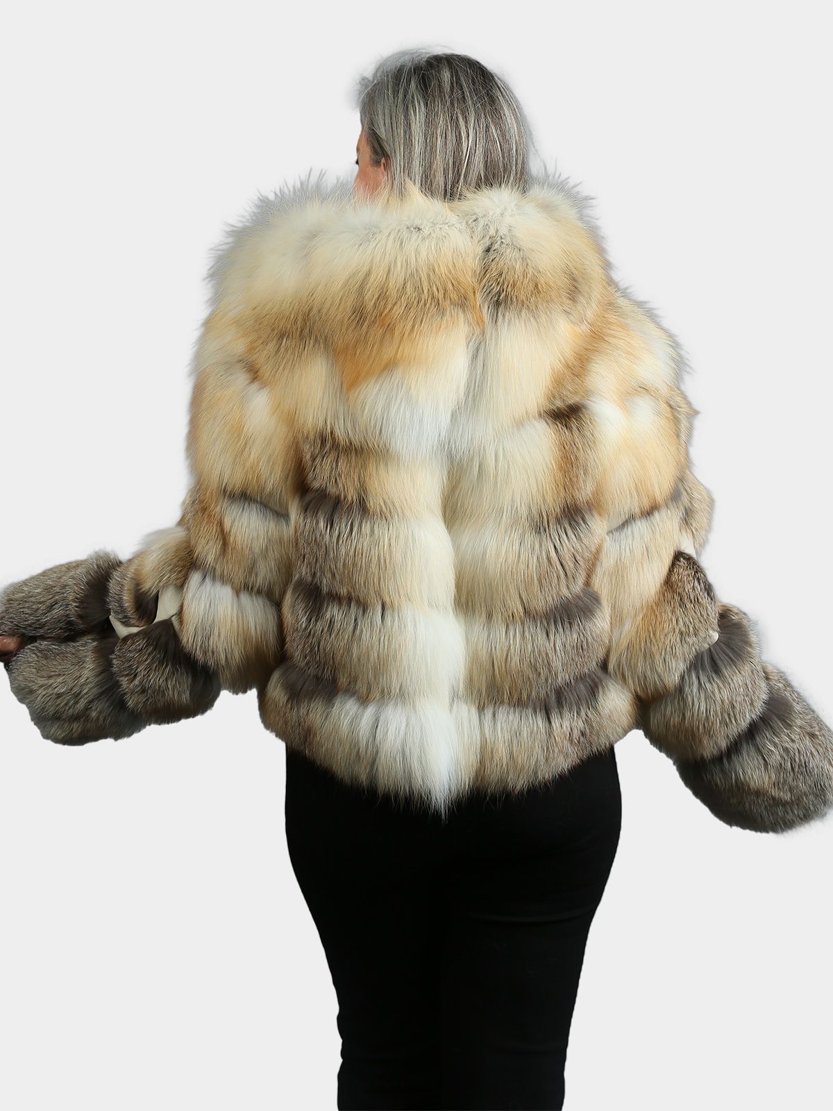 Woman's Natural Golden Isle Fox Fur Jacket With Hood