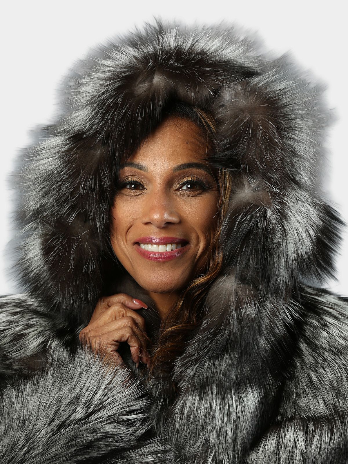 Woman's Natural Silver Fox Fur Jacket With Hood