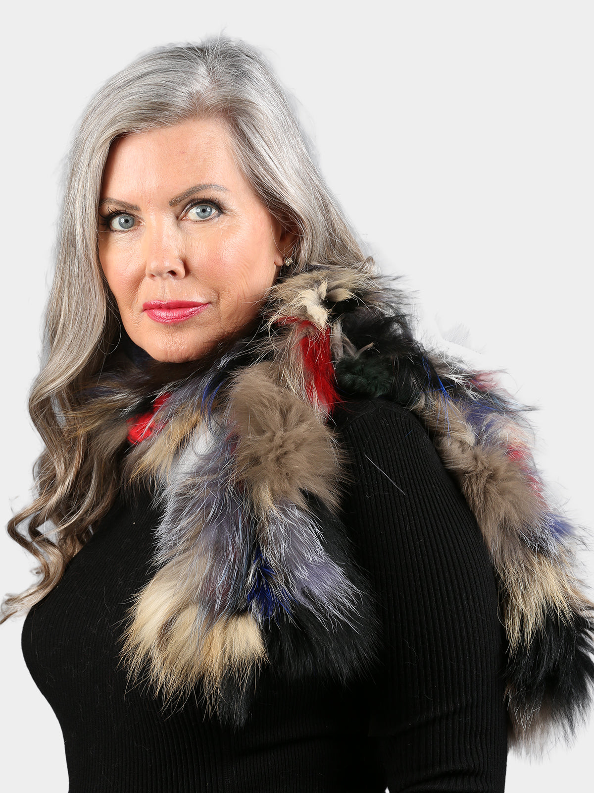 Women's Multi Colored Knitted Fox Scarf