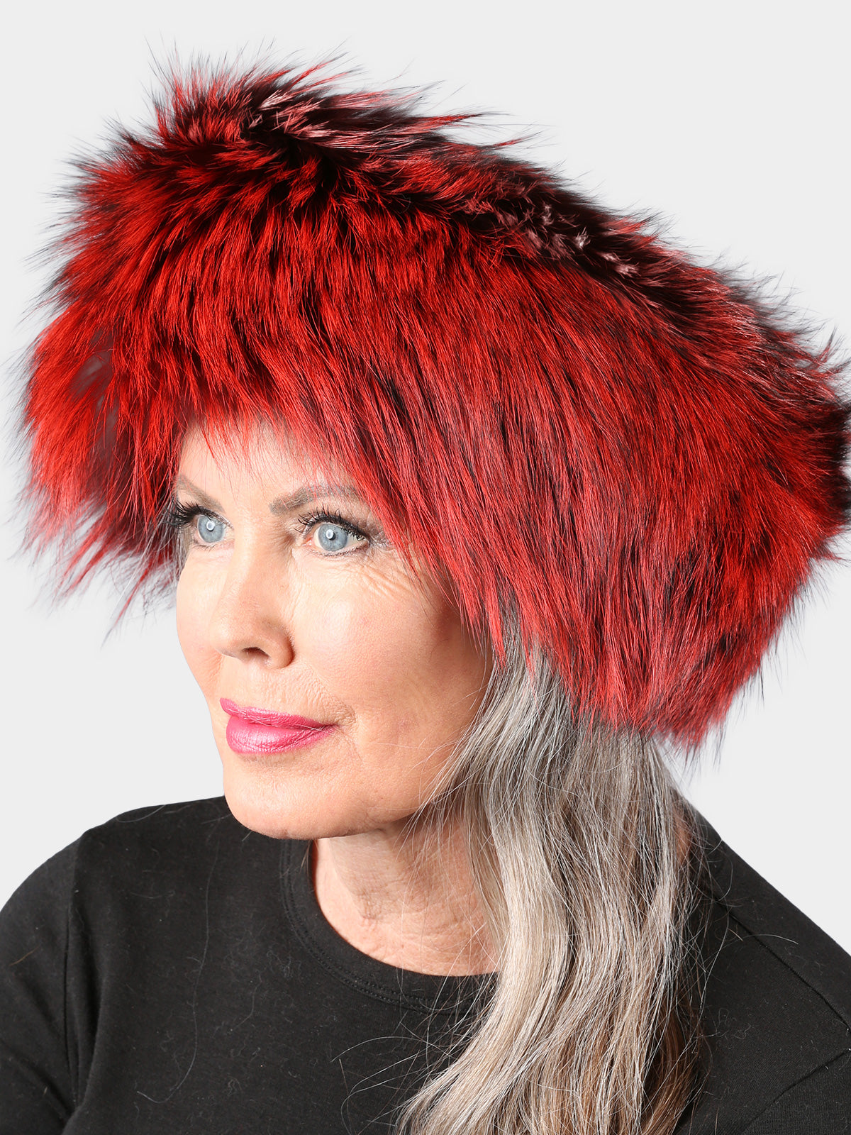 Woman's Red Silver Fox Fur Headband