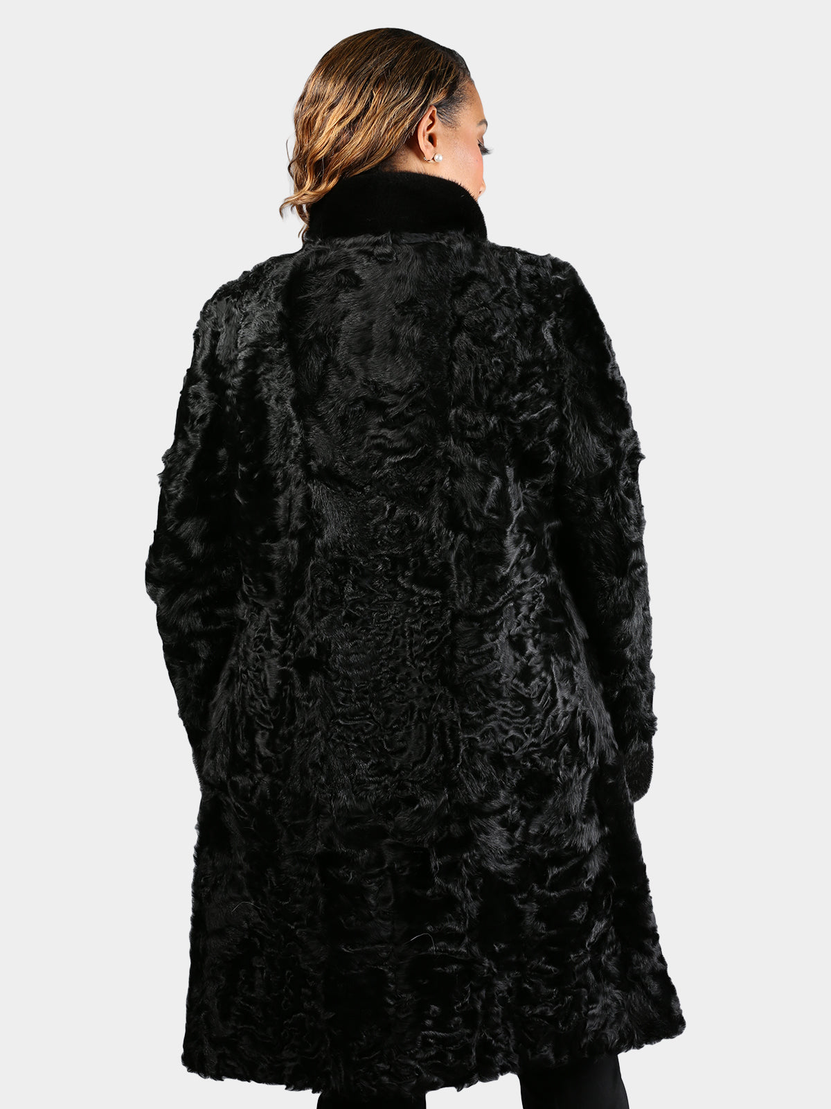 Women's Black Swakara Lamb Stroller with Ranch Mink Collar