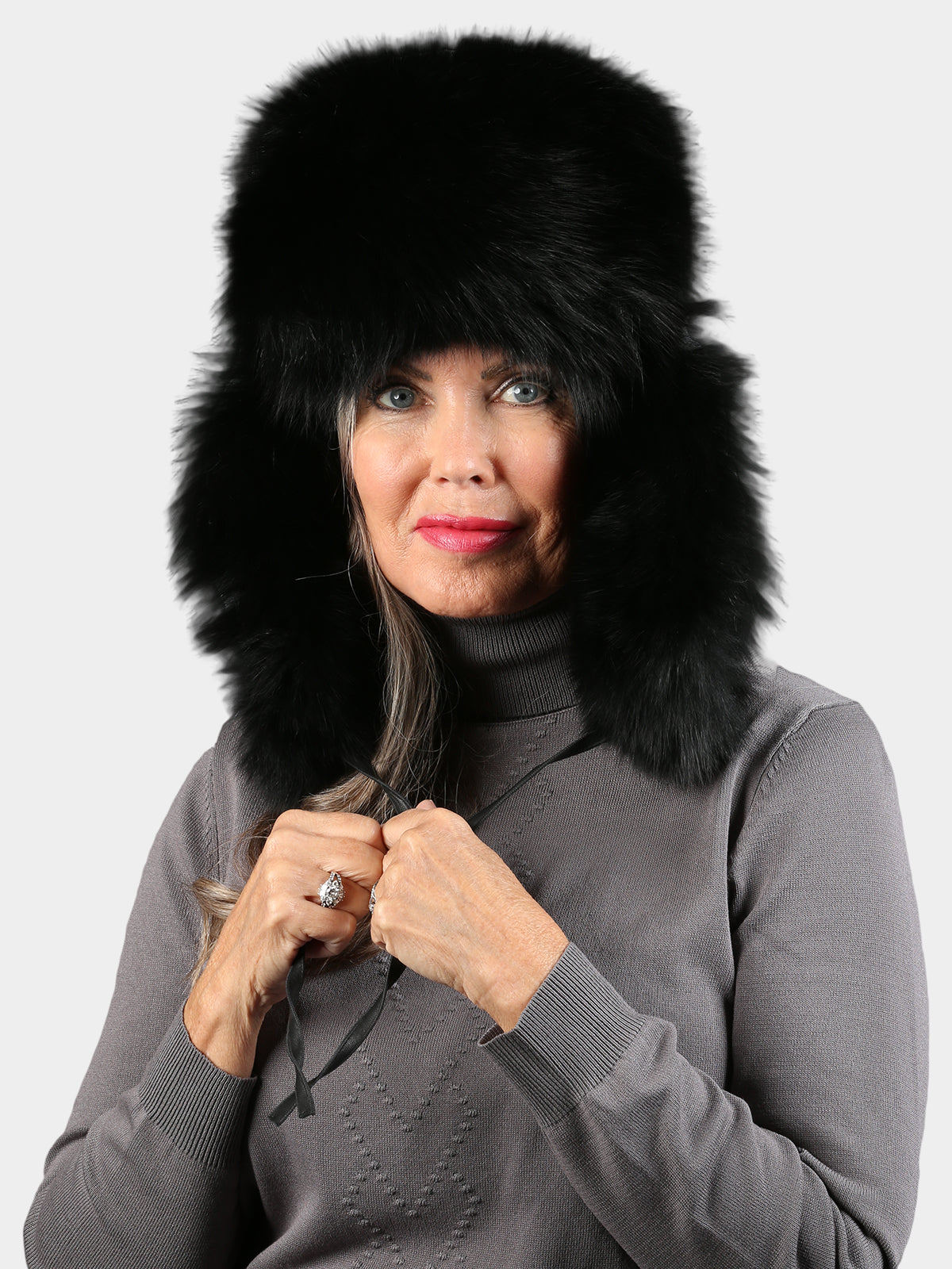 Women's Black Fox Fur Trooper Hat