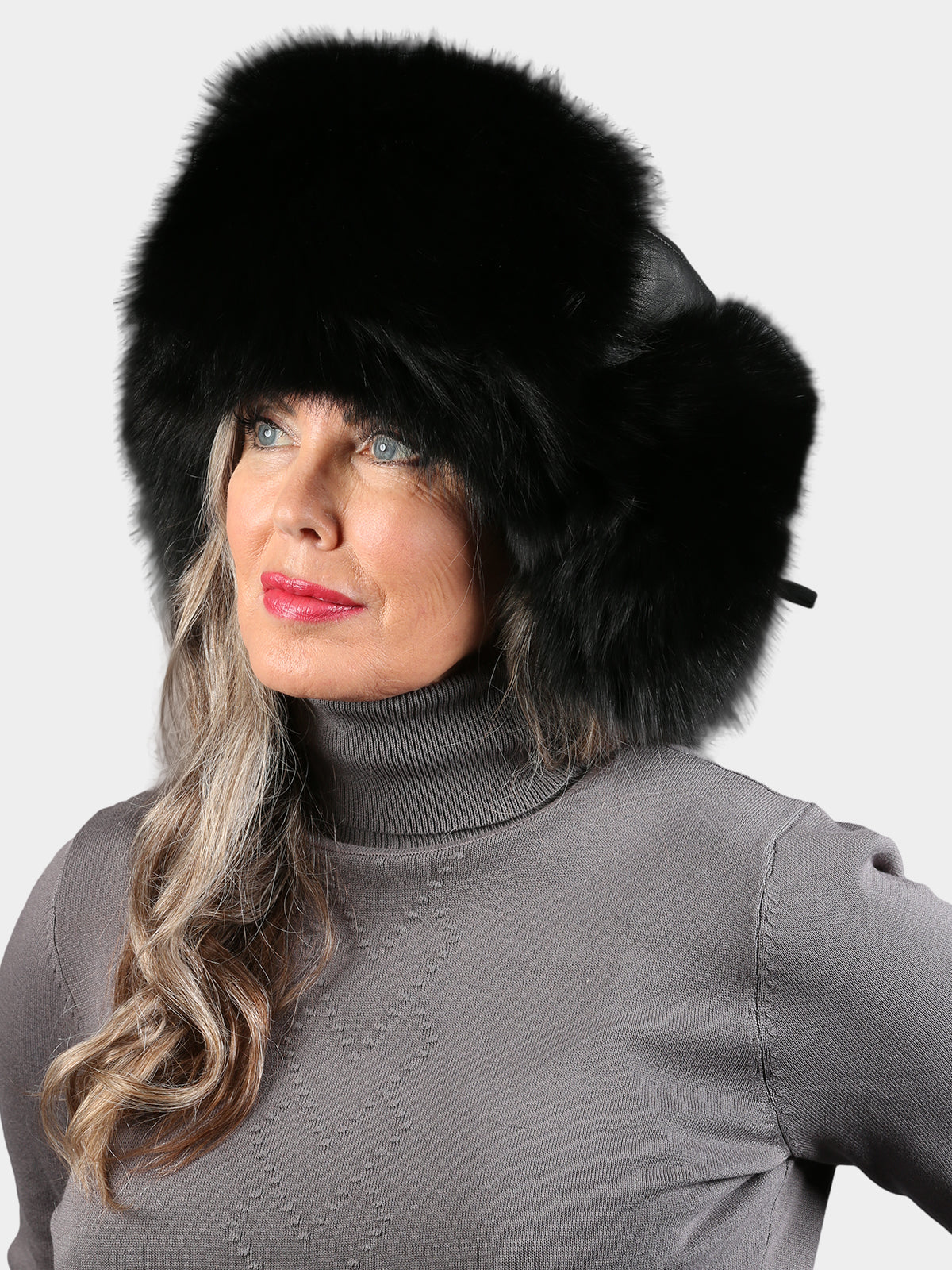 Women's Black Fox Fur Trooper Hat